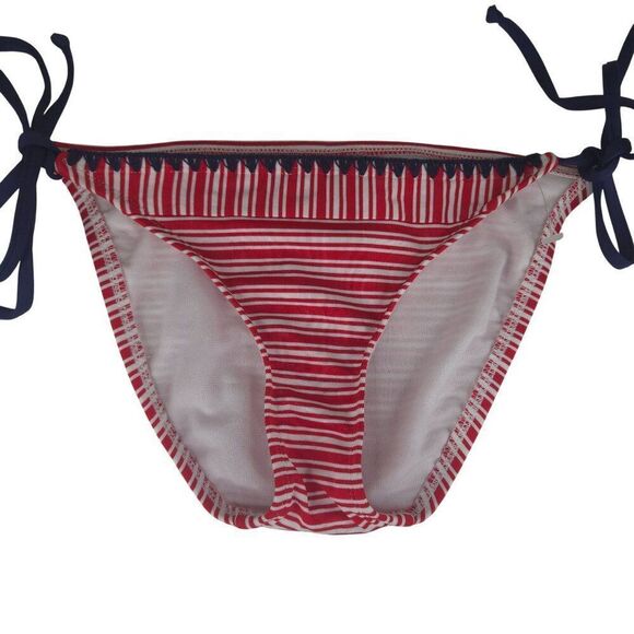 Womens XS Red White Striped Bikini Bottom Navy Tie Sides - Picture 2 of 5